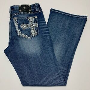Miss Me Blue Boot Cut Jeans with Embellished Cross Pocket
